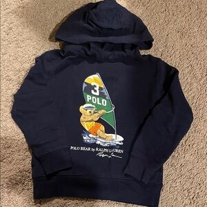 Ralph Lauren Kids Navy Hoodie with Polo Bear Windsurfing